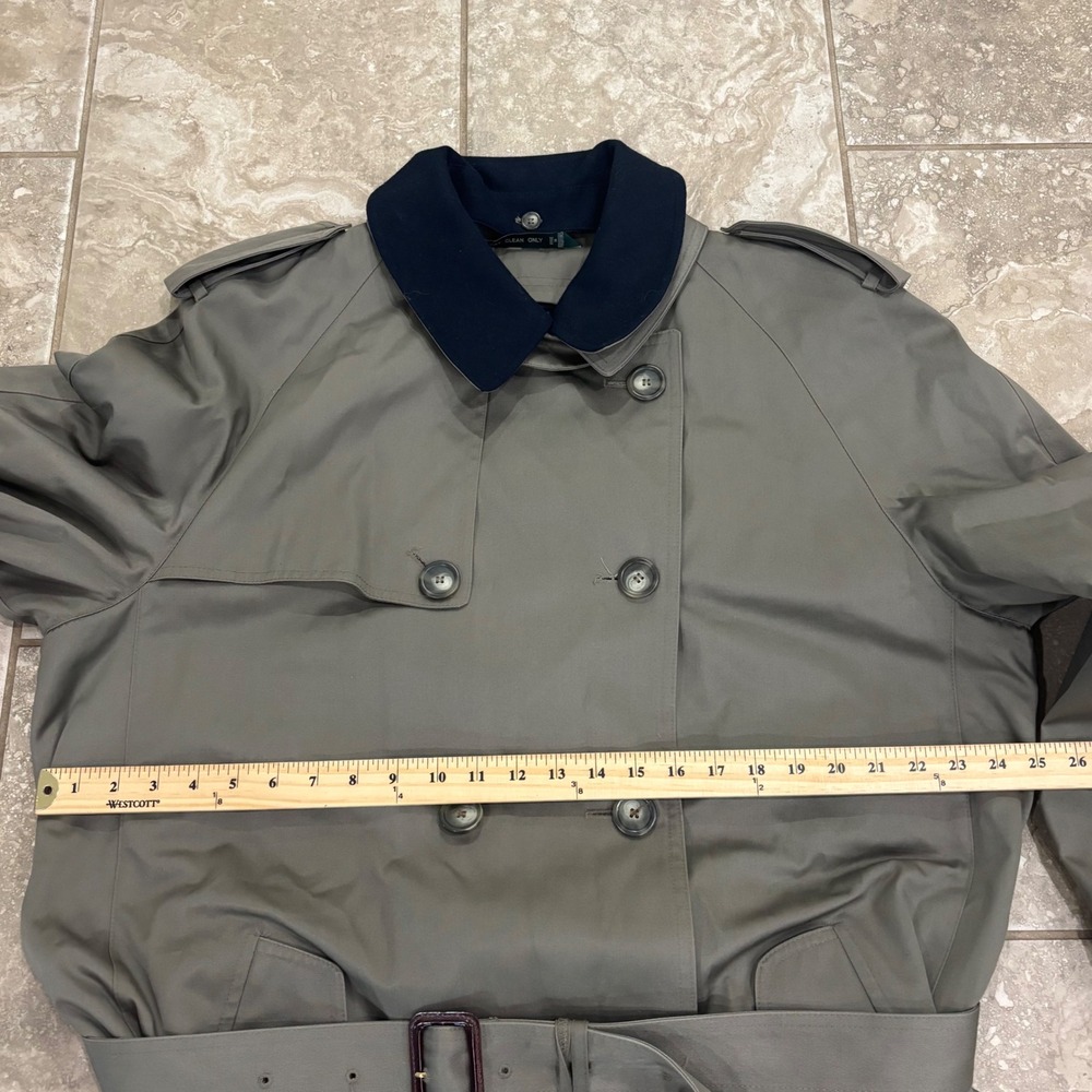 Lauren Ralph Lauren Olive Green Trench Coat with Navy Collar - Picture 11 of 16